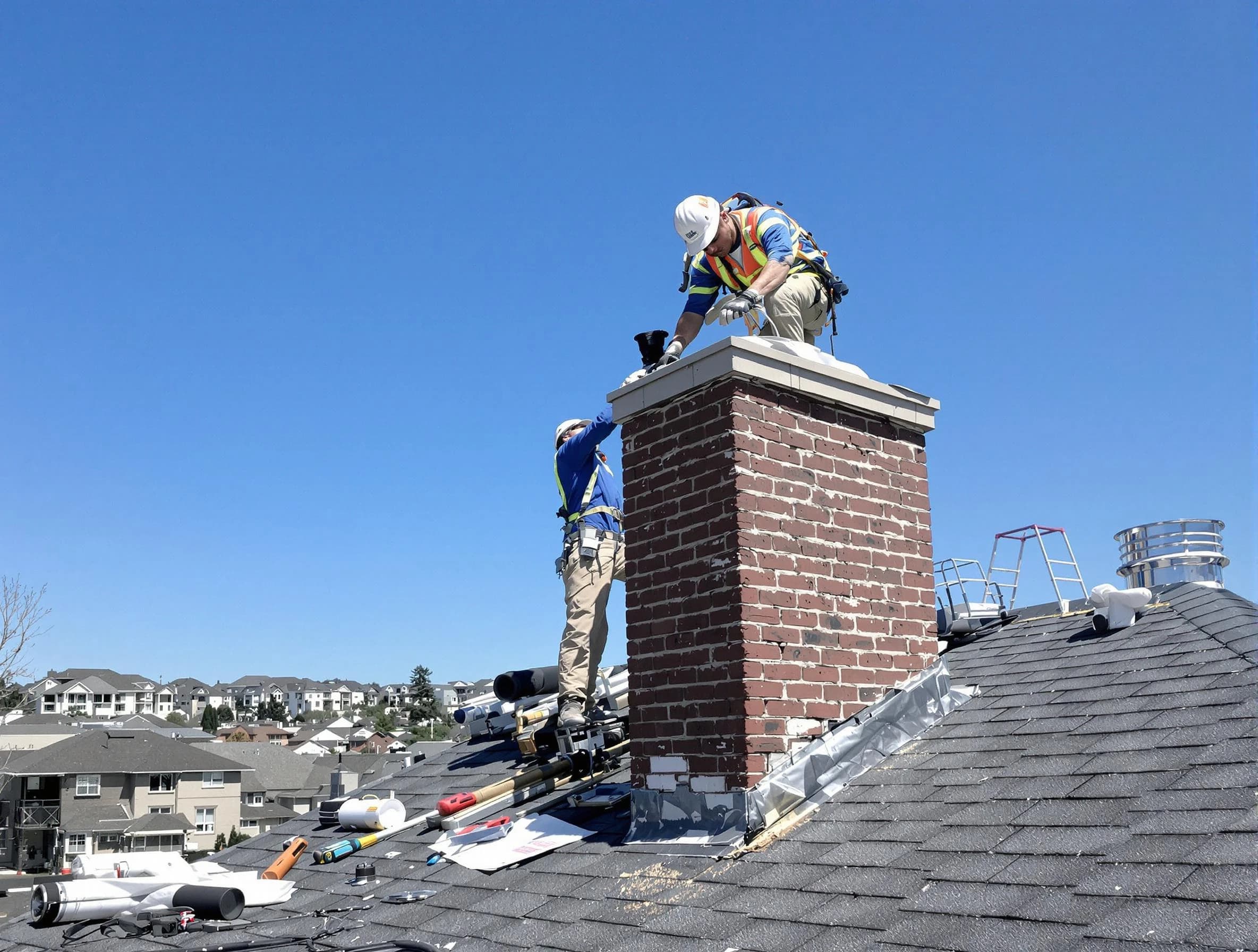 Gold Canyon Chimney Sweep repairing a chimney crown in Gold Canyon, AZ