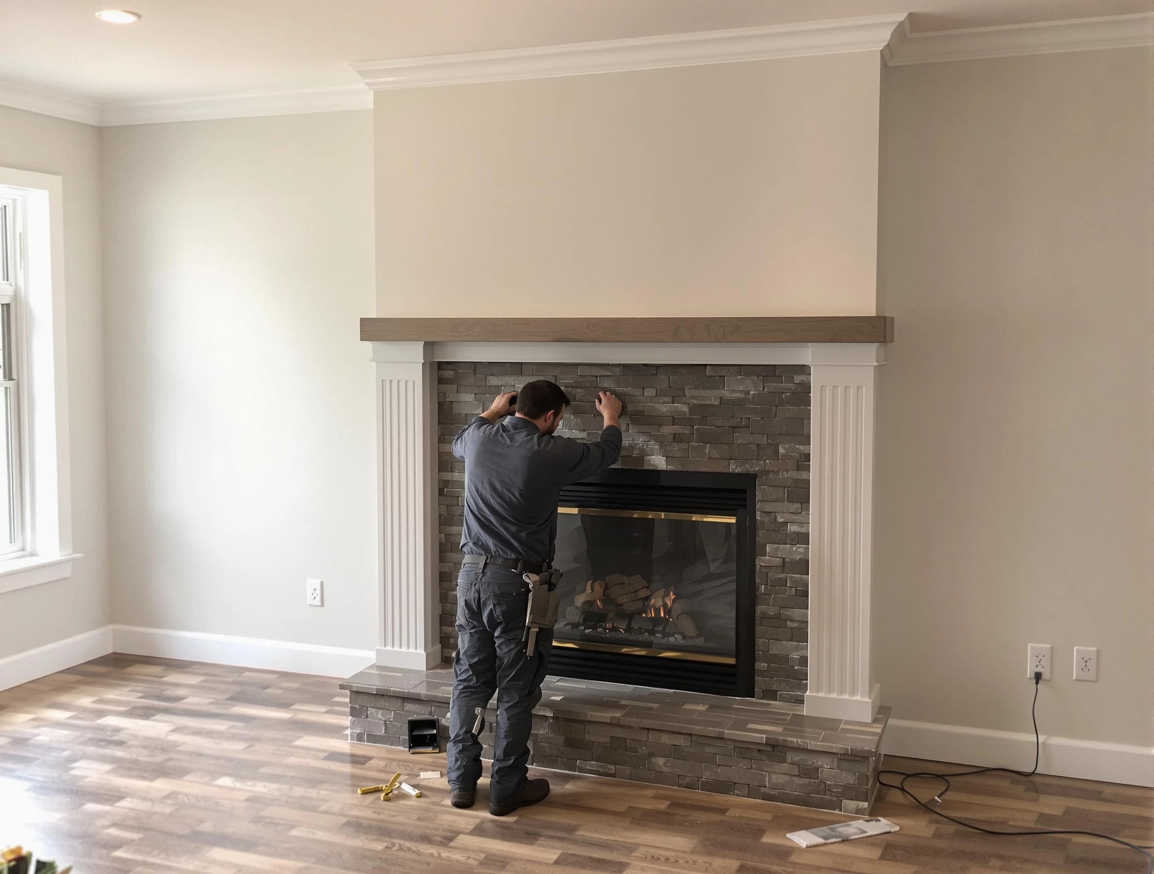 Gold Canyon Chimney Sweep finishing a custom fireplace install in Gold Canyon, AZ