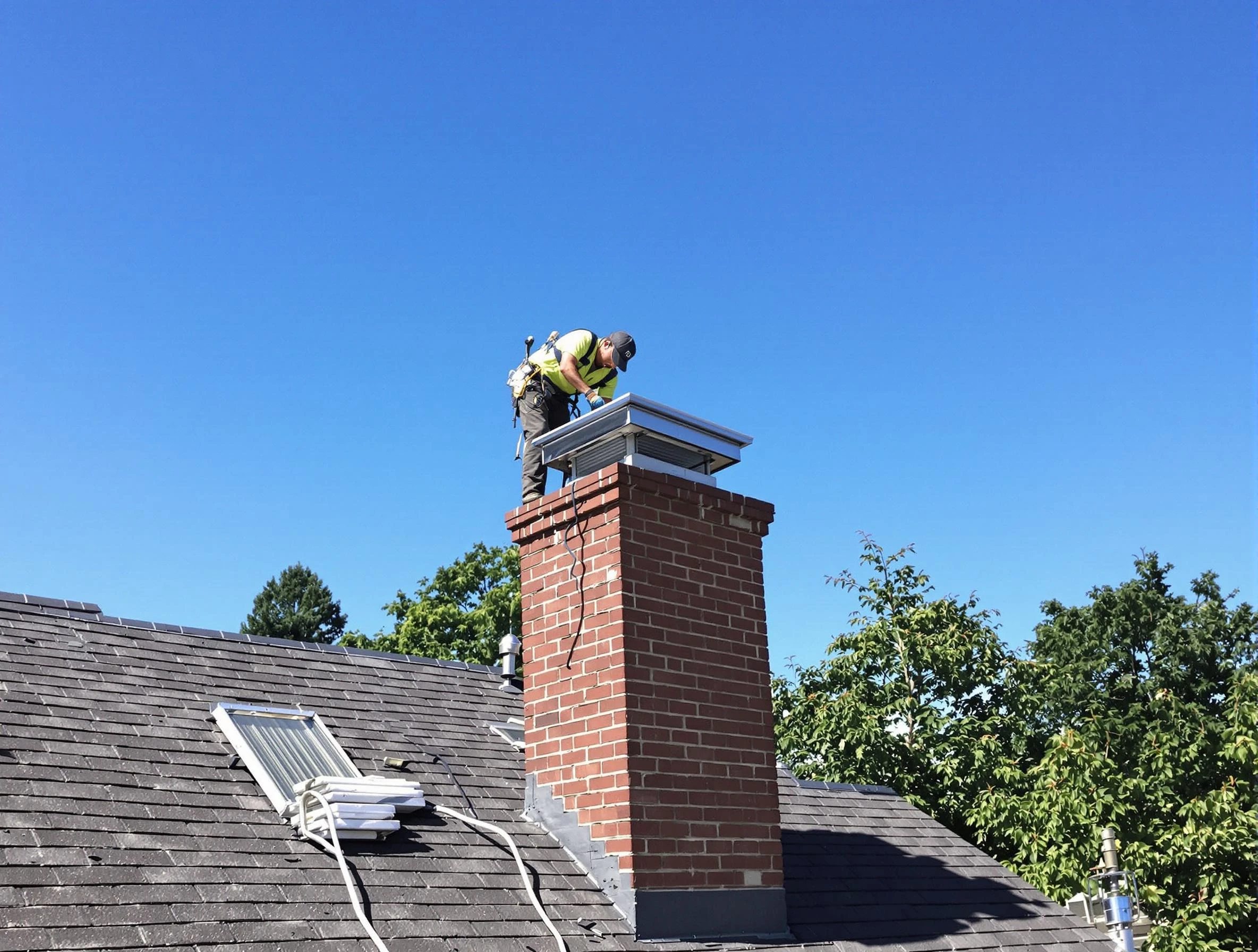 Gold Canyon Chimney Sweep technician measuring a chimney cap in Gold Canyon, AZ