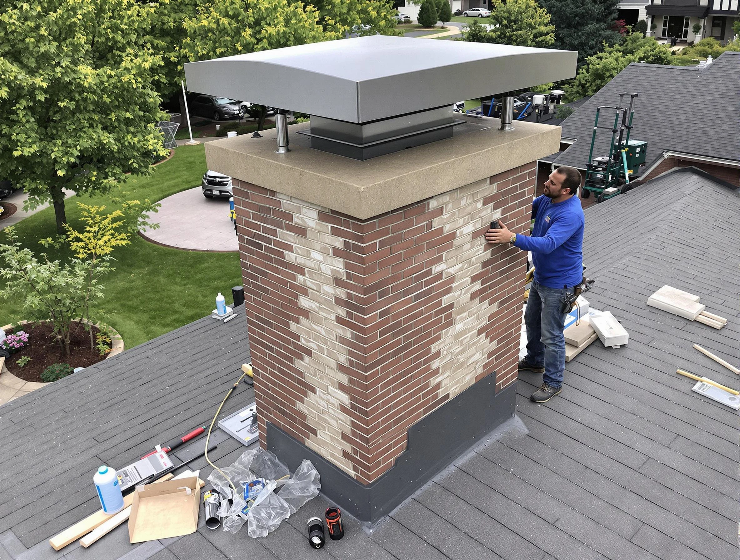 Gold Canyon Chimney Sweep team working on a custom chimney remodel in Gold Canyon, AZ